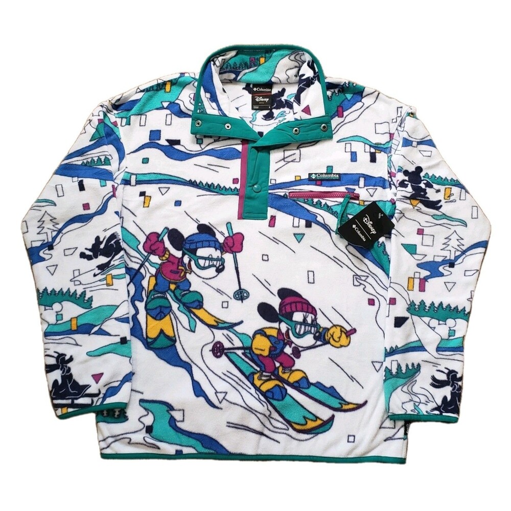 D25 Columbia X Disney Mickey & Friends Size Small Mens Pullover Fleece White NWT
